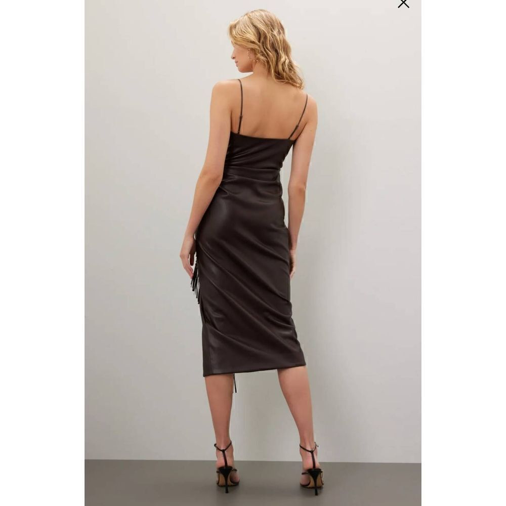 SIMKHAI Women's‎ Faux Leather Carkee Fringe Dress Brown Size 4 - Picture 3 of 9
